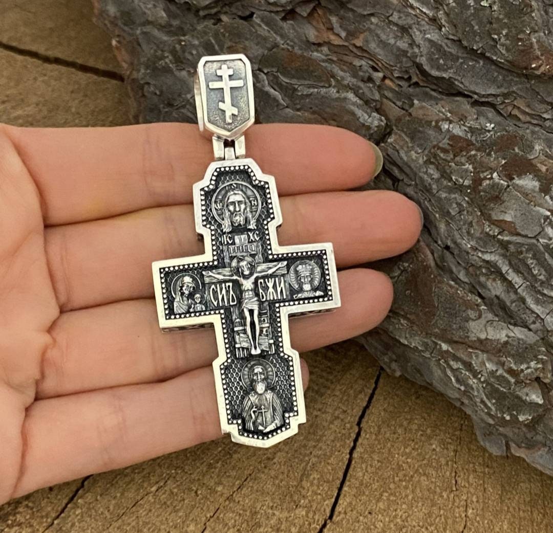 Russian Orthodox Cross Necklace Sterling 925 Silver Orthodox Cross