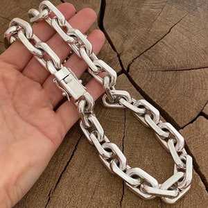 Silber massive Ankerkette. Gewicht 320 Gramm! Silberne Herrenkette Oxidiert Byzantinische Kette,Männer Silberkette Halskette