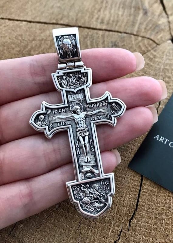 Orthodox Blackened 925 Sterling Silver Cross Pendant With
