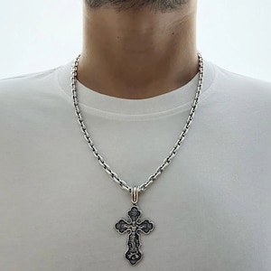 Handmade blackened 925 sterling silver set with chain Anchor and double-sided cross Crucifixion of Christ (accessories, gifts)