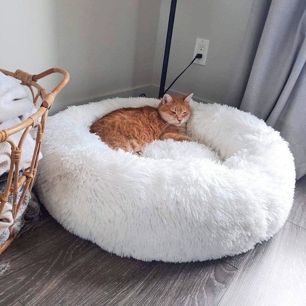 Beruhigendes Katzenbett - Donut-Katzenbett - Flauschiges Haustierbett - Warmes Katzenbett - Kätzchenbett - Katzenhütte, Weiches rundes Katzenbett, Katzenhöhle, Katzennest