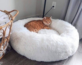 Cama para gatos calmante - Cama para gatos donut - Cama para mascotas esponjosa - Cama para gatos cálida - Cama para gatitos - Perrera para gatos, Cama para gatos redonda suave, Cueva para gatos, Nido para gatos