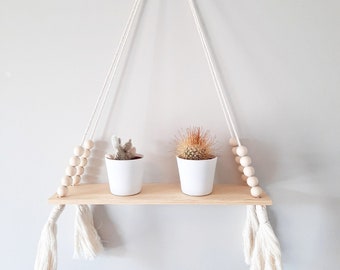 Hanging Shelf - Floating Shelves - Wall Decor - Wood Shelving - Macrame Rope Swing - Bathroom Storage, Baby Decor - Succulent Shelf - Boho