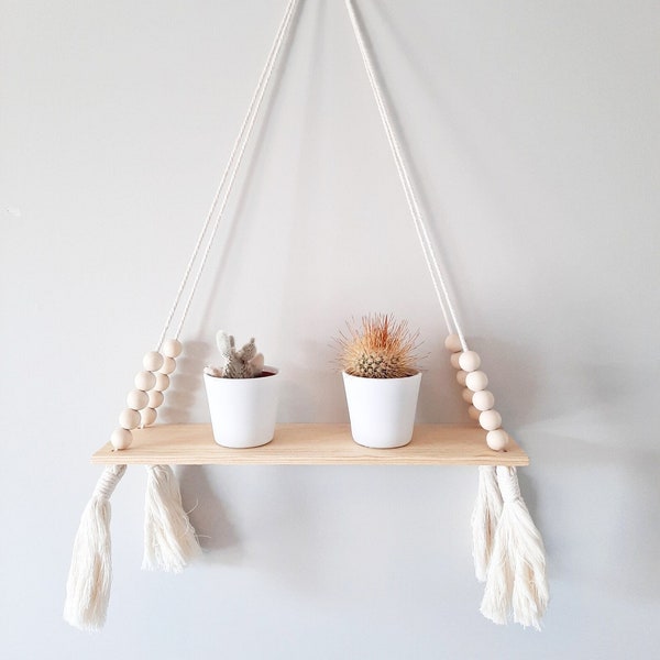 Estante colgante - Estantes flotantes - Decoración de pared - Estanterías de madera - Columpio de cuerda Macrame - Almacenamiento de baño, Decoración para bebés - Estante suculento - Boho