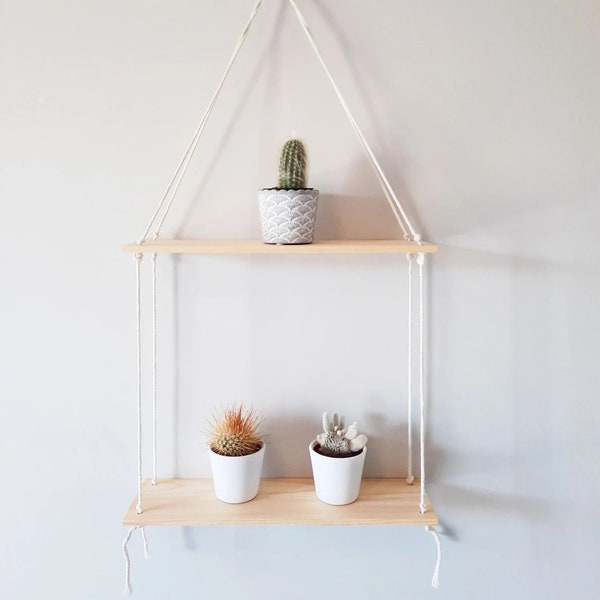 Hanging Shelves - Succulent Shelves - Rope Hanging Shelves - Rustic Rope Hanging Shelves - Hanging Shelf, Wall Hanging Shelf - Wall Decor