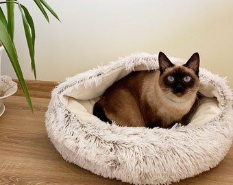 Best Cat Cave Bed - Anti-Anxiety Cat House - Donut Cat Bed - Fluffy Cat Bed - Cat Kennel, Calming Cat Bed - Cat Lover Gift