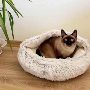 Calming Cat Bed - Anti-Anxiety Cat Cave - Donut Cat Bed - Fluffy Pet Bed - Cat Kennel, Soft Cat Bed, Cat Cave, Cat House - Cat Lover Gift