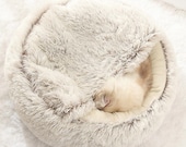 Cat Dog Bed, Pet Kennel Round House, Fluffy Chunky Plush Cave, Warm, Calming Anti-Anxiety, Cozy Nest, Washable, Pet gift