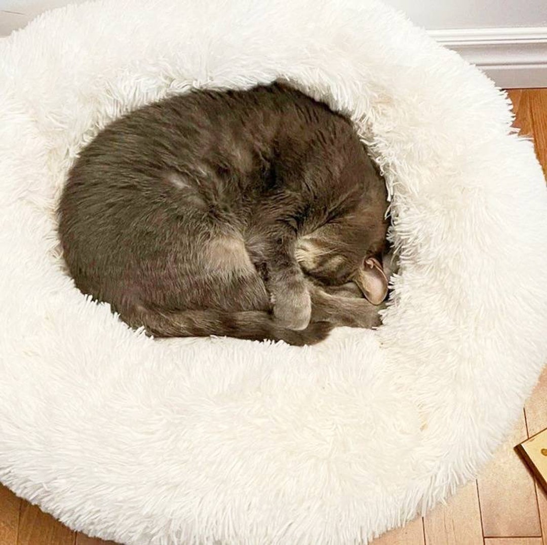 Calming Cat Bed Donut Cat Bed Fluffy Pet Bed Warm Cat Etsy