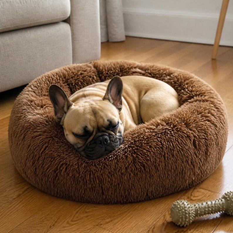 Donut Dog Bed, Fluffy Calming Dog Bed for Small, Medium & Large Dogs, Washable Plush Pet Bed, Round Faux Fur Dog Bed, Donut Cat Bed