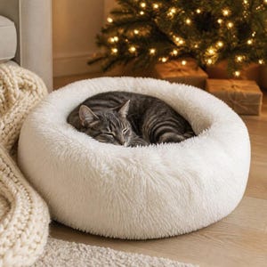 Calming Cat Bed - Donut Cat Bed - Fluffy Pet Bed - Warm Cat Bed - Kitten Bed - Cat Kennel, Soft Round Cat Bed, Cat Cave, Cat Nest