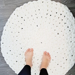 Round Rug Knitted Handmade Premium Round Rug - Knitted Rug - White Rug, Neutral Rug ...
