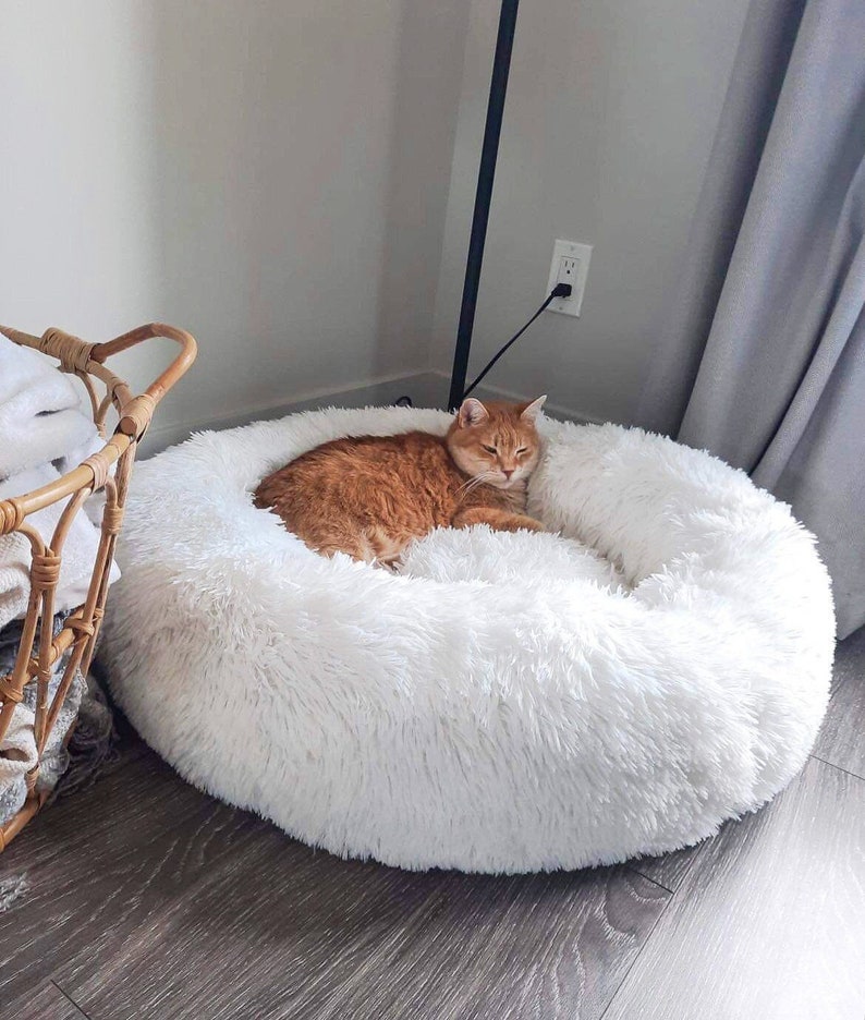 Calming Cat Bed - Donut Cat Bed - Fluffy Pet Bed - Warm Cat Bed - Kitten Bed - Cat Kennel, Soft Round Cat Bed, Cat Cave, Cat Nest