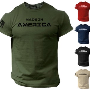 Made in America T Shirt USA Flag | Patriotic American Tee | Army Style | 100% Cotton