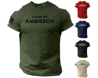 Made in America T Shirt USA Flag | Patriotic American Tee | Army Style | 100% Cotton