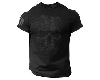 Men’s Vintage Skull T-Shirt – 100% Cotton, Patriotic American Flag Design, Printed in the USA