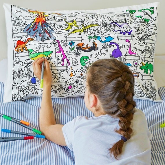 Dinosaur Colour In Cotton Pillowcase Dinosaur Colour In Cotton Pillowcase