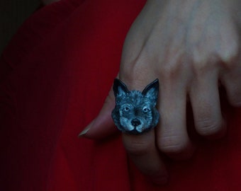 Wolf Ring Polymer Clay verstellbares Band Tier Schmuck Wald Kreaturen