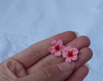 Pink Cherry Blossom Earrings Stud Earrings polymer clay spring jewelry