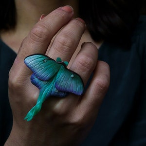 Luna Moth Ring Polymer Clay Ring Moth Lover Gift Adjustable Ring Bug Jewelry Luna Moth Jewelry Statement Ring Witch Jewelry Insect Ring