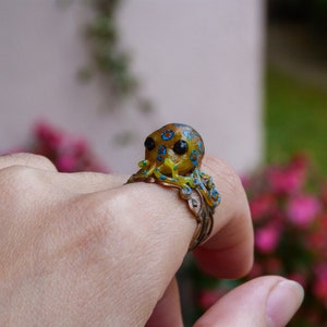 Blue Ringed Octopus, Adjustable Ring, Octopus Jewelry, Nautical Jewelry,  Animal Lovers Gift, Whimsical, handmade jewelry, Tentacle ring 