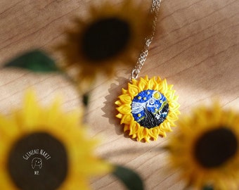 Starry Night Sunflower Van Gogh Handmade Necklace Art lover gift Vincent Van Gogh lover impressionism jewelry Van Gogh painting gift for her