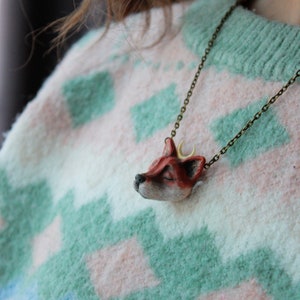 Fantasy Fox necklace Moon horns Gift for her Polymer clay jewelry Fox gifts animal lover Fox Accessories Nature forest Jewelry Autumn gift