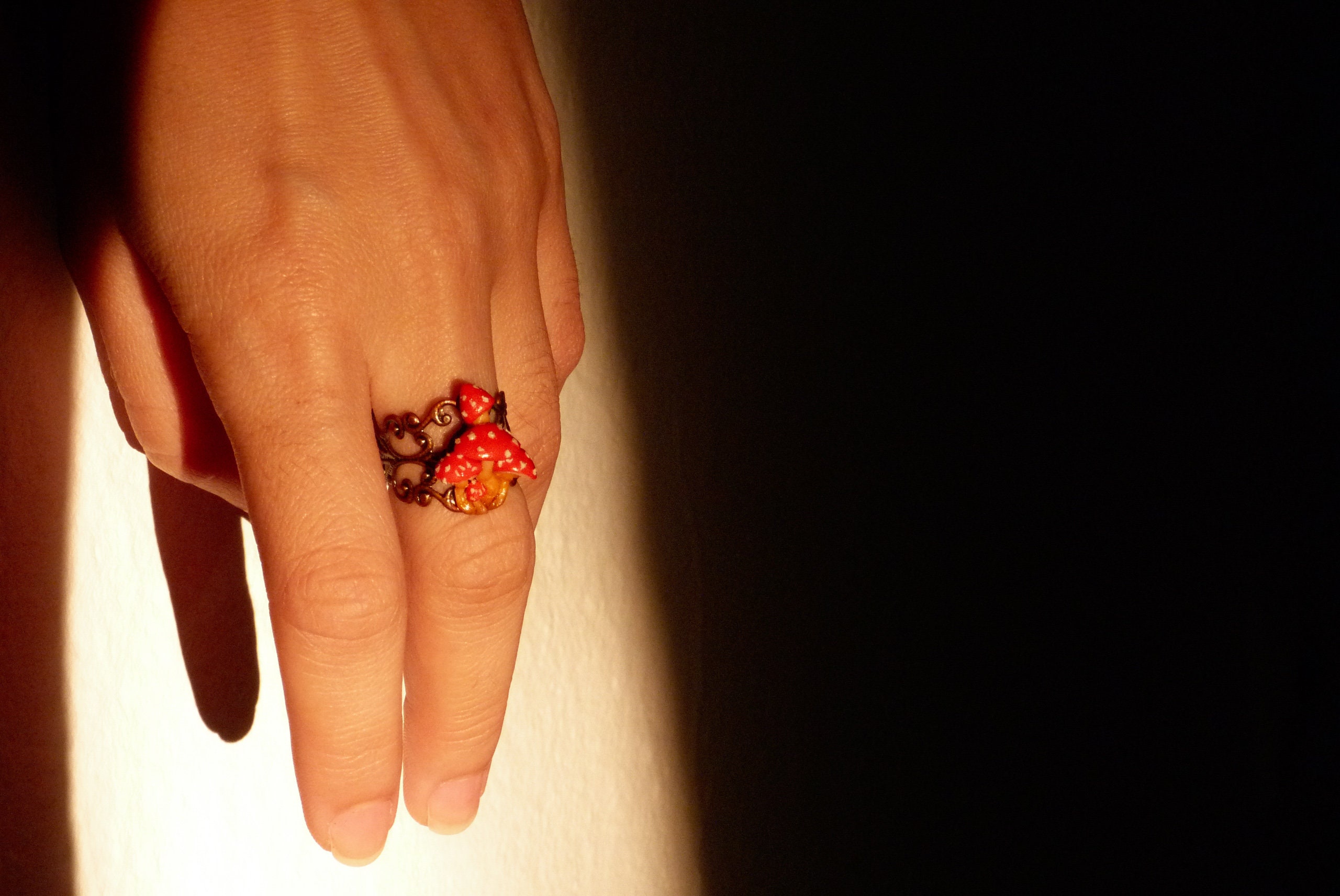 Mushroom Ring Fungi Jewelry Mushroom Jewelry Adjustable Ring Etsy