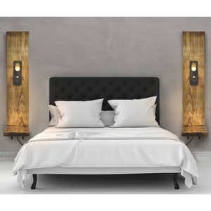 Floating Bedside Table & Usb BLACK/GOLD LAMP | Furniture Wall Art for Narrow Bedside Table