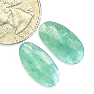 Natural Green Kyanite Pair 19x10x3mm | Rose Cut Untreated Stones | Flat Back Cabochons