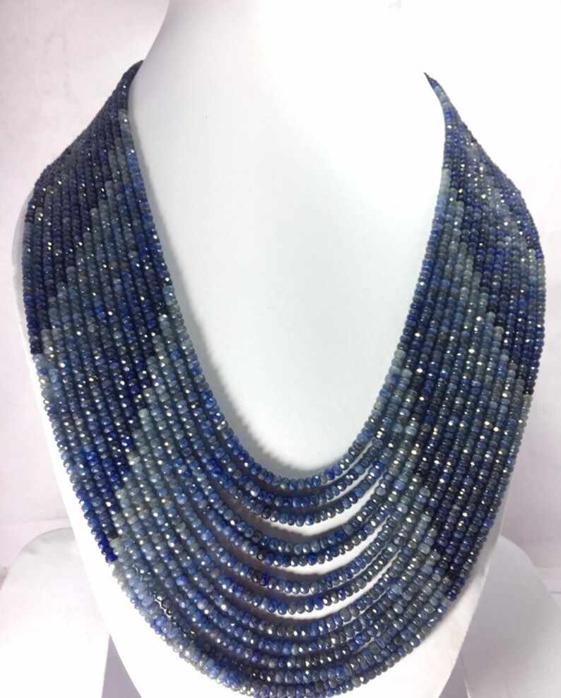 Natural Blue Sapphire Shaded Faceted Beads Rondelle Shape Size 4-3 MM Sapphire Gemstone Shaded Beads For Necklace 16 Inches