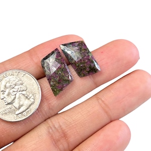 Natural Ruby Fuchsite Rose Cut Pair 17x11mm Faceted Cabochon Slices Ruby Pair Gemstones Jewelry