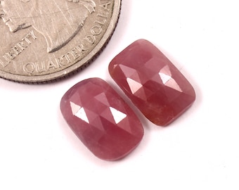 12 x 8 mm, paire de pierres précieuses taillées en rubis rose naturel, cabochon rubis à facettes à dos plat, pierre précieuse rubis rouge pour la fabrication de bijoux