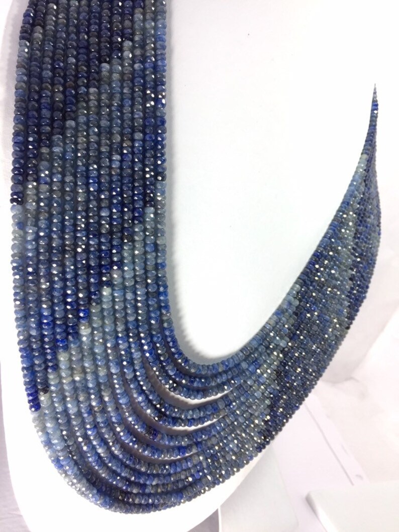 Natural Blue Sapphire Shaded Faceted Beads Rondelle Shape Size 4-3 MM Sapphire Gemstone Shaded Beads For Necklace 16 Inches
