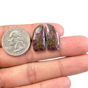 Natural Ruby Fuchsite Rose Cut Pair 27x10.5x3.5mm Faceted Cabochon Ruby Slices Jewelry Gemstones