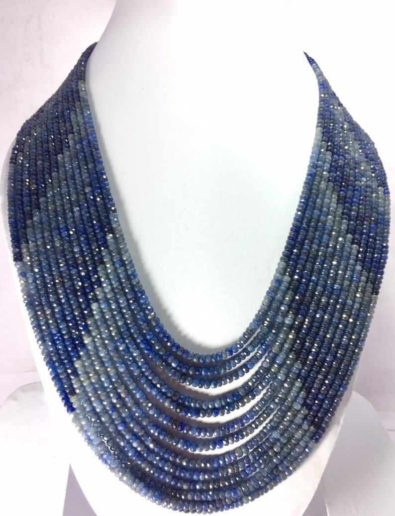 Natural Blue Sapphire Shaded Faceted Beads Rondelle Shape Size 4-3 MM Sapphire Gemstone Shaded Beads For Necklace 16 Inches