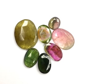 Natural Tourmaline multi-color Rose Cut Slice Gemstone Loose Tourmaline Rose Cut Flat Back Faceted Cut-16.75 Carats-7 Piece Tourmaline