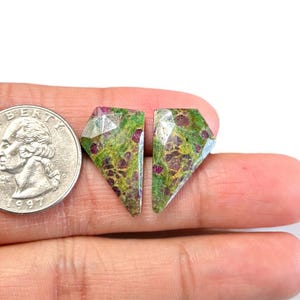 Rose Cut Natural Ruby Fuchsite Gemstone Pair 29x15.5mm Faceted Cabochon Slices for Jewelry Making