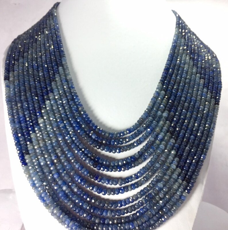 Natural Blue Sapphire Shaded Faceted Beads Rondelle Shape Size 4-3 MM Sapphire Gemstone Shaded Beads For Necklace 16 Inches