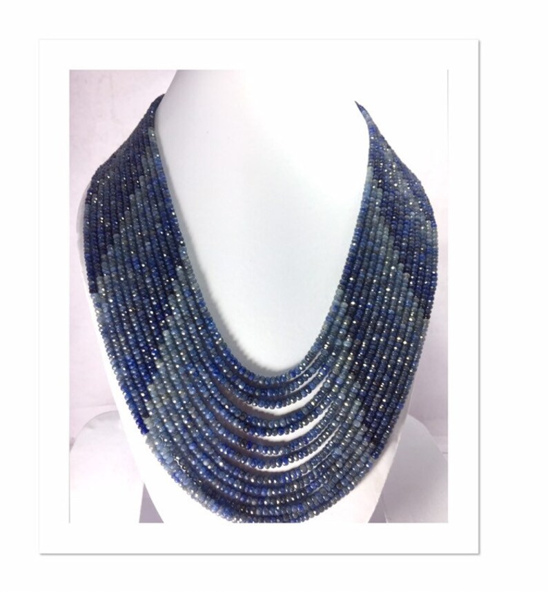 Natural Blue Sapphire Shaded Faceted Beads Rondelle Shape Size 4-3 MM Sapphire Gemstone Shaded Beads For Necklace 16 Inches