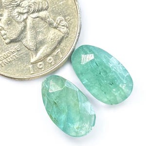 Green Kyanite Rose Cut Pair 14x8.5x3mm | Untreated Loose Gemstones | Flat Back Cabochons
