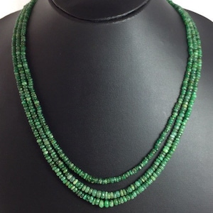 Natural Emerald Beads Gemstone Necklace Emerald Rondelle Beads Necklace Smooth Plain Beads 20 Inches-5 to 3 MM Emerald Beads Necklace