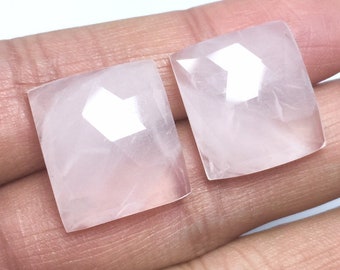 Fantastico quarzo rosa naturale con taglio a rosa, pietra preziosa, forma rettangolare sciolta, quarzo rosa con retro piatto, taglio sfaccettato - 34,35 carati - 19,50 x 17 mm