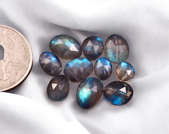 Natural Blue Labradorite Rose Cut Gemstone Slices - 10 Piece Lot