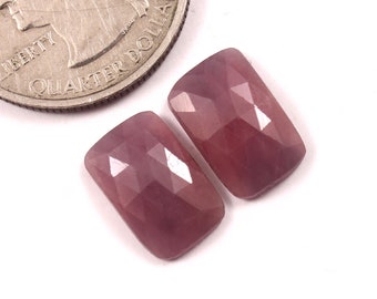 13x8,50 mm, coppia di pietre preziose con taglio rosa e rubino naturale, cabochon sfaccettato con rubino con retro piatto, pietra preziosa di rubino rosso per la creazione di gioielli con pietre preziose sfuse