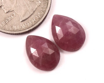 14 x 10 mm, paire de pierres précieuses taillées dans une rose rubis naturel, cabochon à facettes rubis à dos plat, pierre précieuse rubis pour la fabrication de bijoux