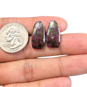 Natural Ruby Fuchsite Rose Cut Pair 21x10.5x3.5mm Faceted Cabochon Slices for Jewelry Making