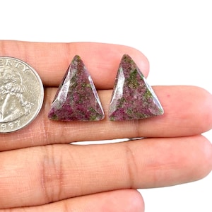 Natural Ruby Fuchsite Rose Cut Pair 25x17.5mm - Faceted Ruby Rose Cut Slices & Cabochon Gemstone Set