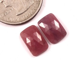 12 x 8 mm, paire de pierres précieuses taillées en rubis rose naturel, cabochon rubis à facettes à dos plat, pierre précieuse rubis rouge pour la fabrication de bijoux