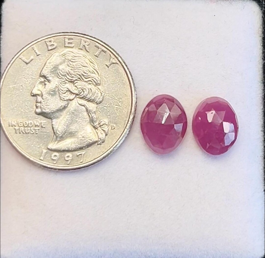 10.5×8×4.5mm Natural Ruby Rose Cut Pair | Oval Faceted Loose Ruby ...